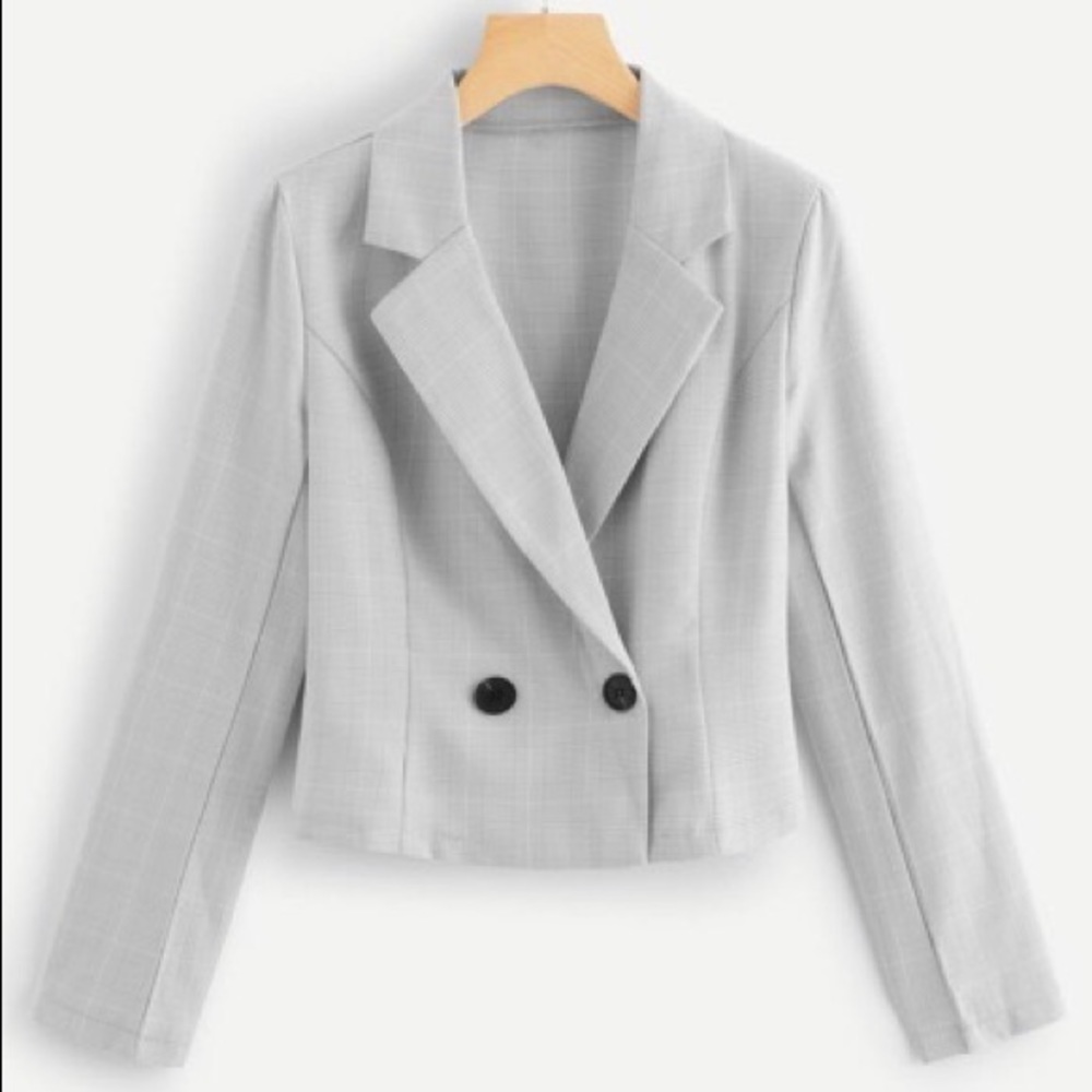 Light Plaid Double Button Blazer